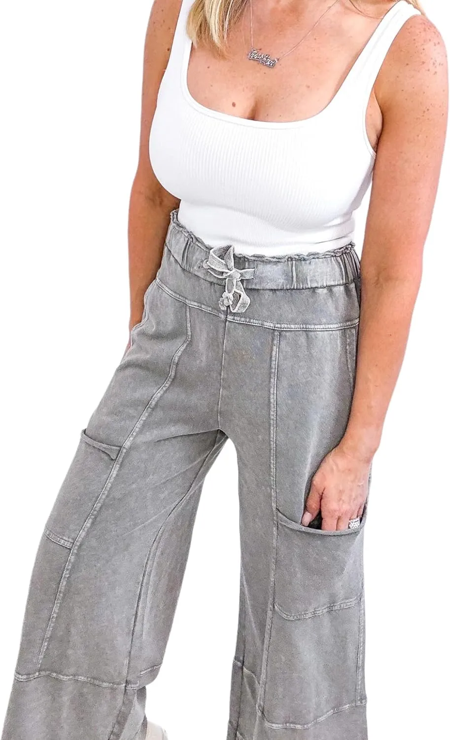 Easel Lazy Days Mineral Washed Wide Leg Pants