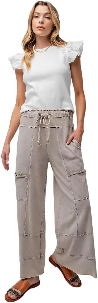 Easel Lazy Days Mineral Washed Wide Leg Pants