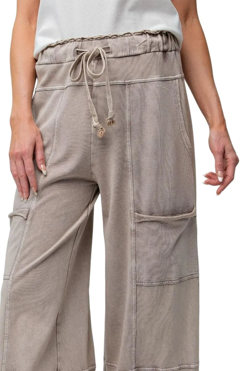 Easel Lazy Days Mineral Washed Wide Leg Pants