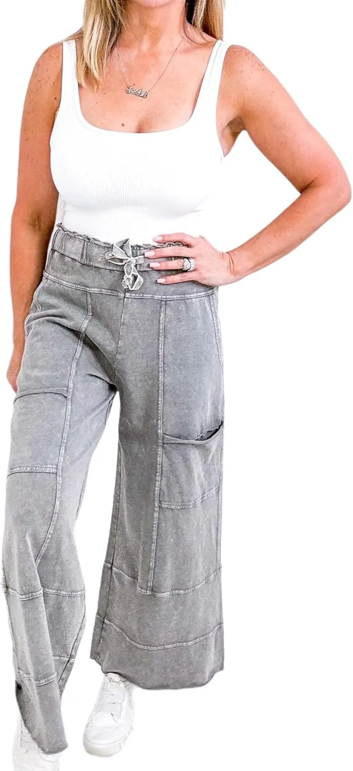 Easel Lazy Days Mineral Washed Wide Leg Pants