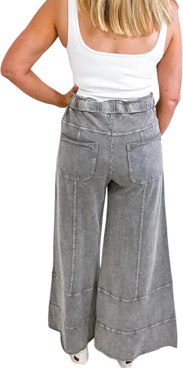 Easel Lazy Days Mineral Washed Wide Leg Pants