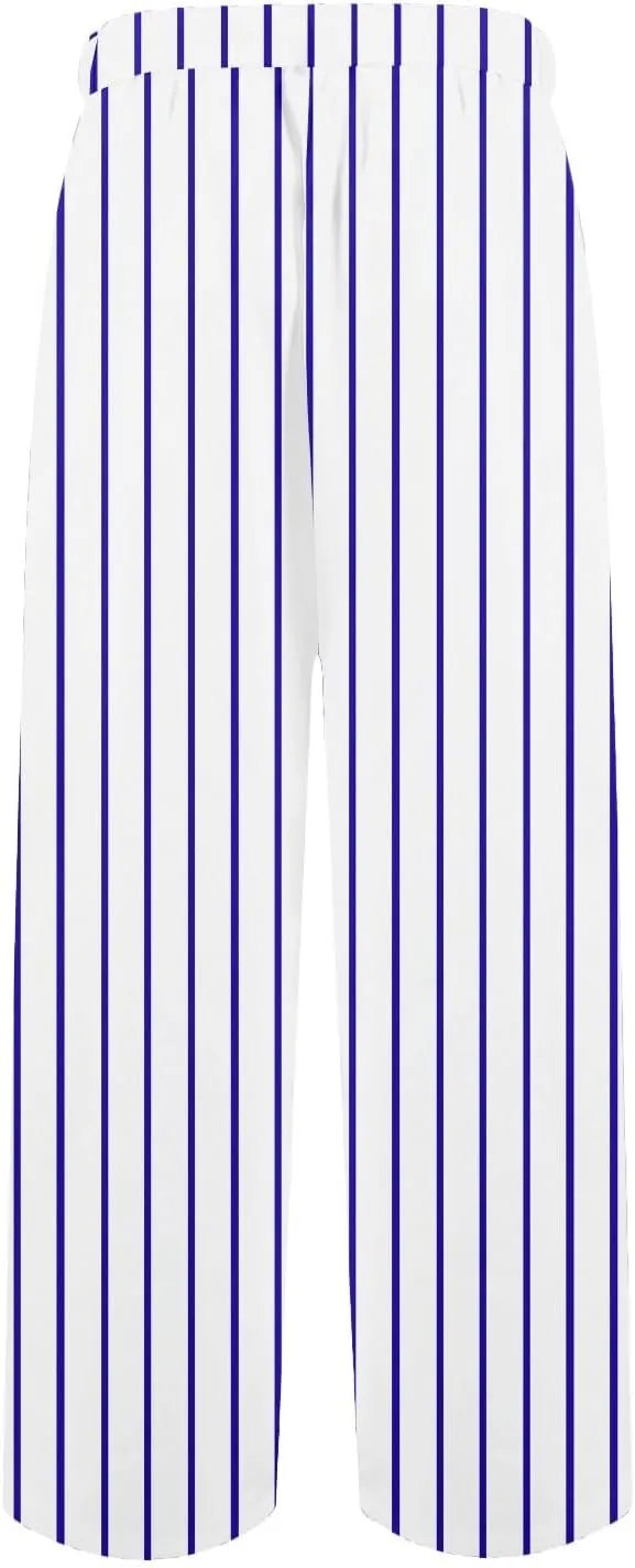 Elastic Waist Drawstring Pull On Pants for Women with Pockets Striped Print Straight Leg Linen Trousers Plus Size
