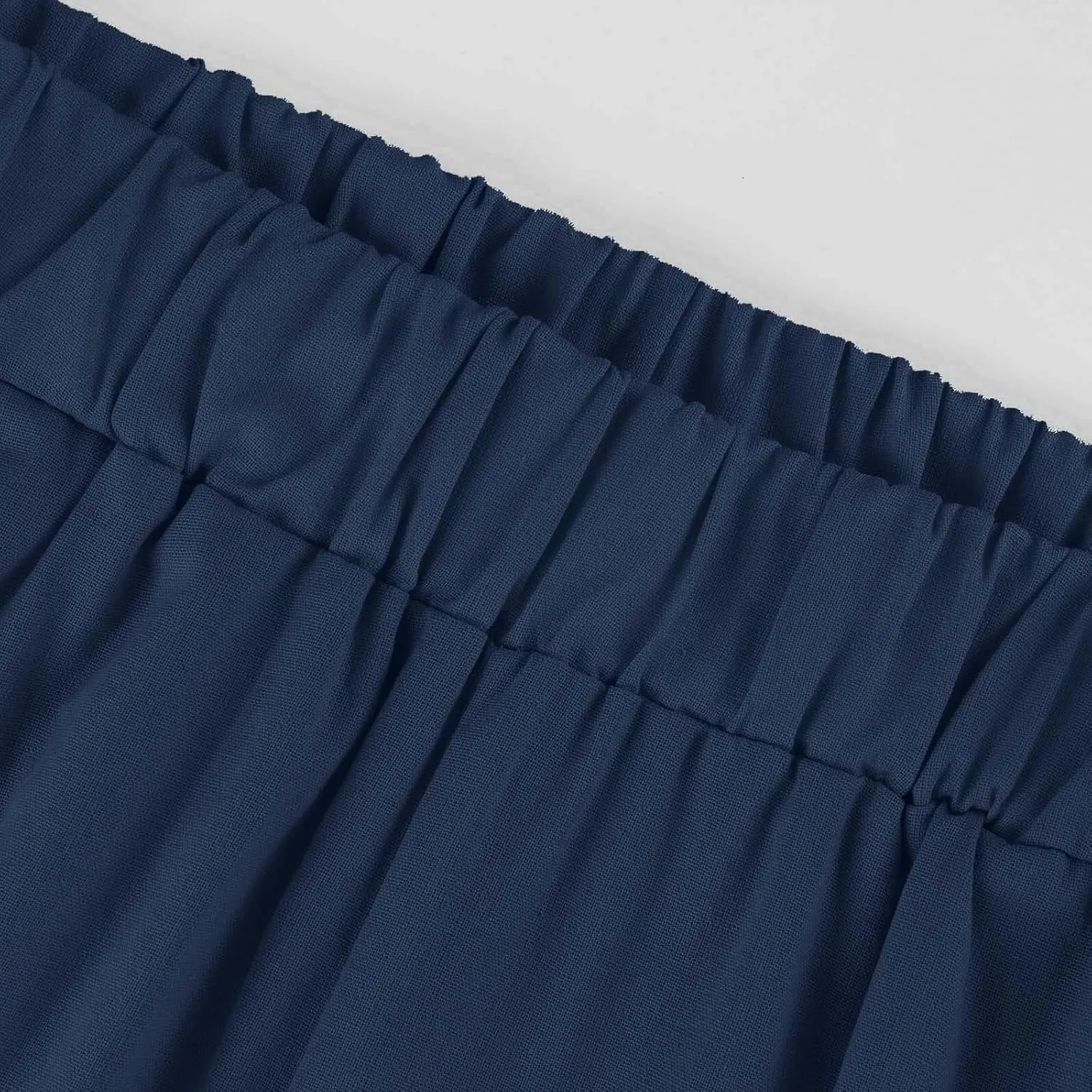 Elastic Waist Linen Pants Women Cropped Wide Leg Plus Size Crop Pants Lightweight Summer Beach Trousers with Pockets