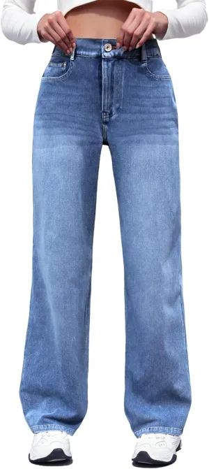 ELLEVEN High Stretchy Knit Straight Leg Sweatpant Jeans Women, Elastic Waist Wide Leg Baggy Jeans High Waisted Pull on Jeans