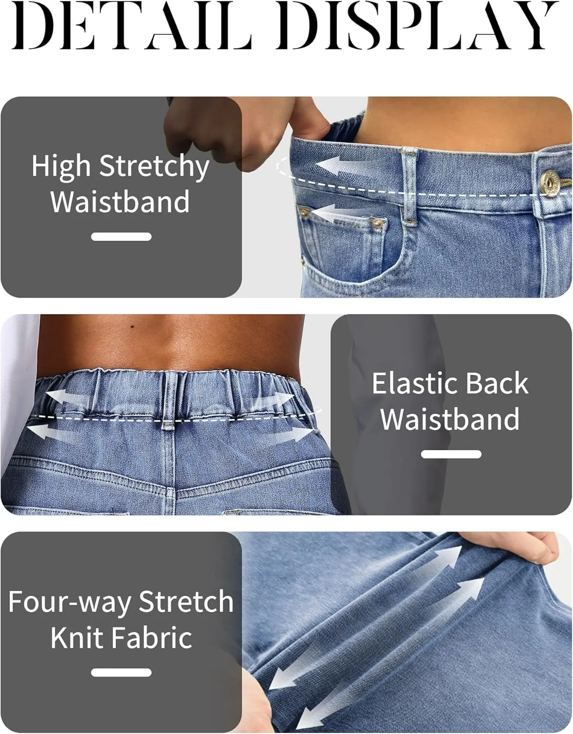 ELLEVEN High Stretchy Knit Straight Leg Sweatpant Jeans Women, Elastic Waist Wide Leg Baggy Jeans High Waisted Pull on Jeans