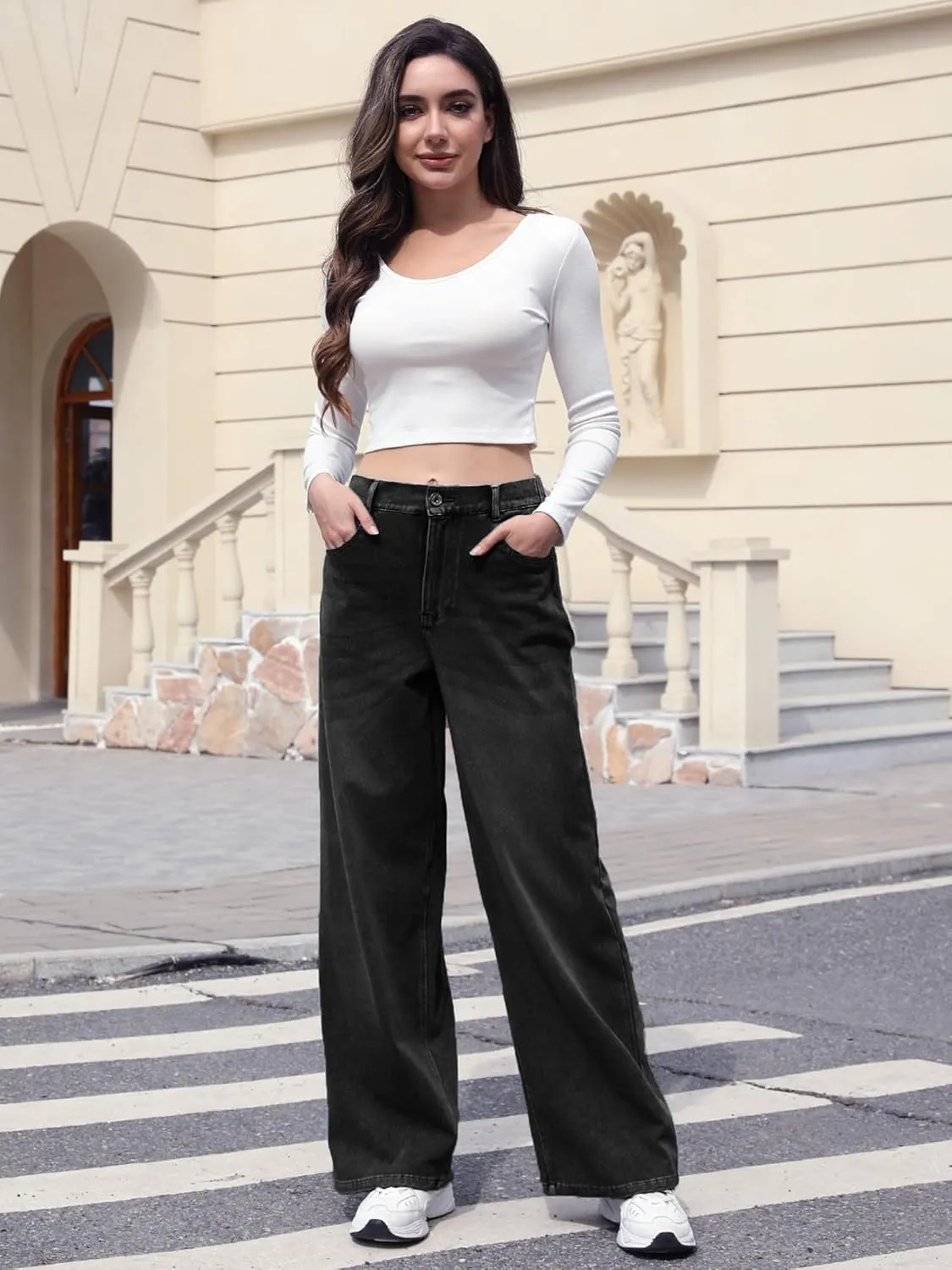 ELLEVEN High Stretchy Knit Straight Leg Sweatpant Jeans Women, Elastic Waist Wide Leg Baggy Jeans High Waisted Pull on Jeans