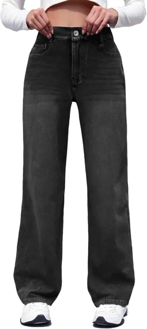 ELLEVEN High Stretchy Knit Straight Leg Sweatpant Jeans Women, Elastic Waist Wide Leg Baggy Jeans High Waisted Pull on Jeans