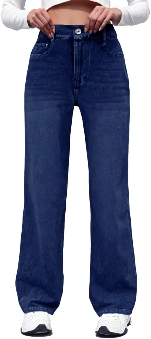 ELLEVEN High Stretchy Knit Straight Leg Sweatpant Jeans Women, Elastic Waist Wide Leg Baggy Jeans High Waisted Pull on Jeans