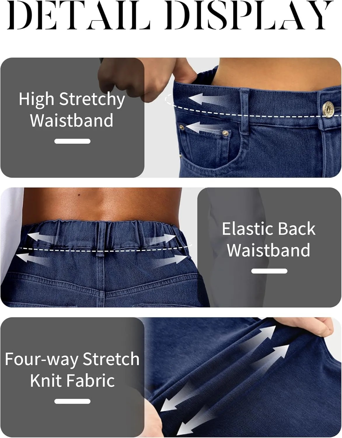 ELLEVEN High Stretchy Knit Straight Leg Sweatpant Jeans Women, Elastic Waist Wide Leg Baggy Jeans High Waisted Pull on Jeans