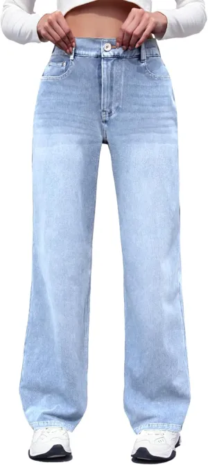 ELLEVEN High Stretchy Knit Straight Leg Sweatpant Jeans Women, Elastic Waist Wide Leg Baggy Jeans High Waisted Pull on Jeans