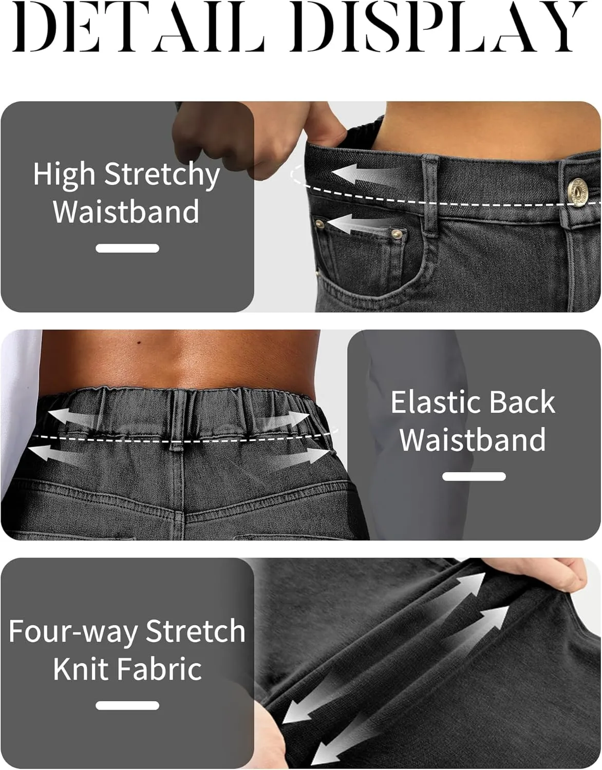 ELLEVEN High Stretchy Knit Straight Leg Sweatpant Jeans Women, Elastic Waist Wide Leg Baggy Jeans High Waisted Pull on Jeans
