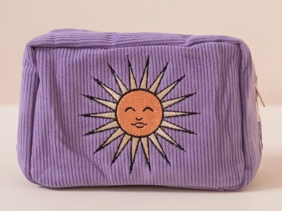 Embroidered Corduroy Makeup Bag
