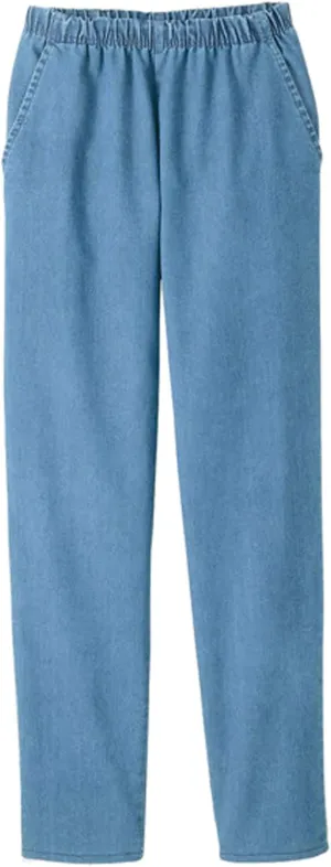 EOM Womans Pull On Side Pockets Full Elastic Waist Jeans