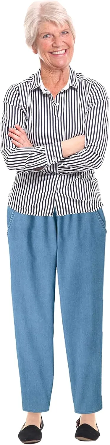 EOM Womans Pull On Side Pockets Full Elastic Waist Jeans