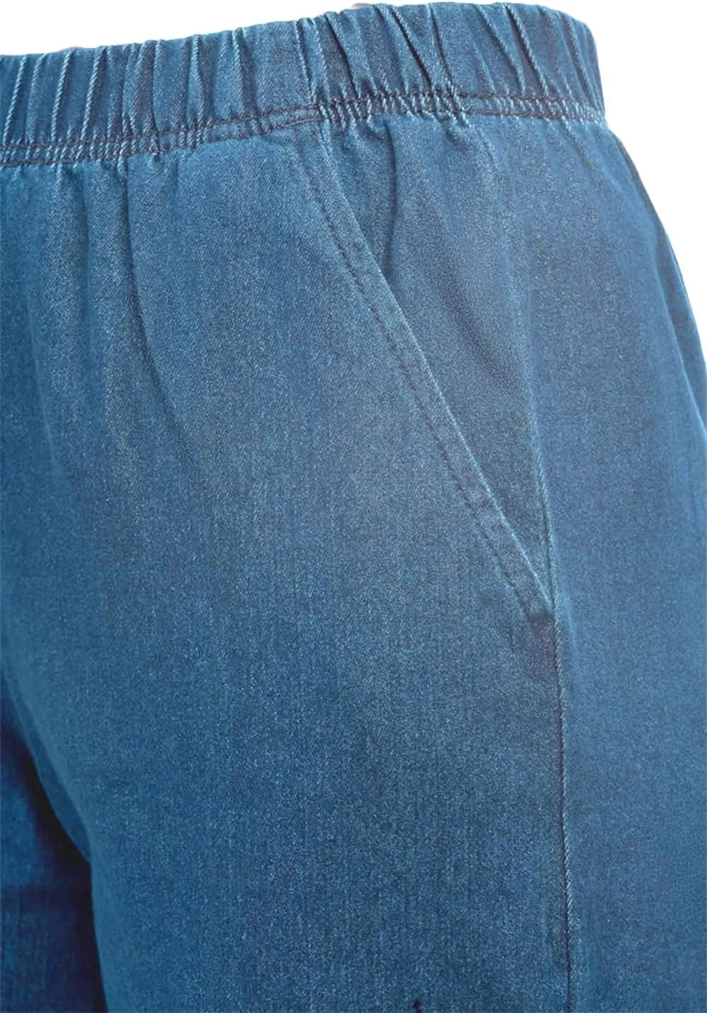 EOM Womans Pull On Side Pockets Full Elastic Waist Jeans
