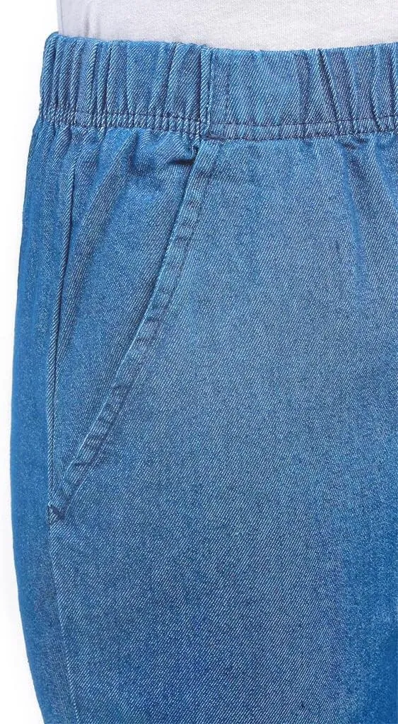 EOM Womans Pull On Side Pockets Full Elastic Waist Jeans