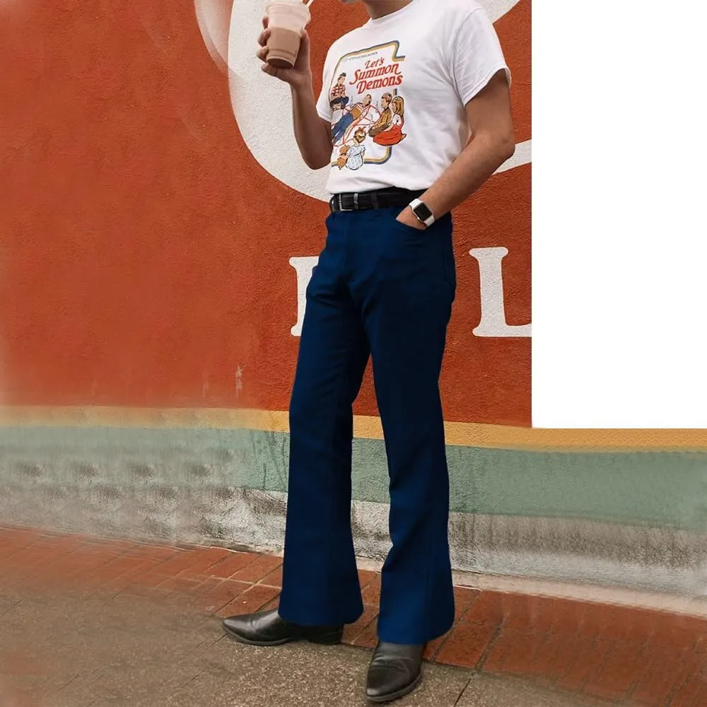 EVEDESIGN Mens Bell Bottom Jeans Pants 70s Disco Outfits for Men Vintage Flared Jeans