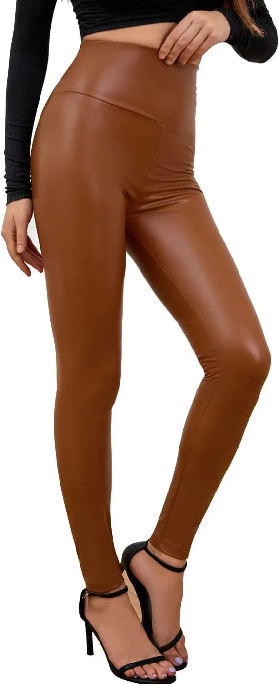 Everbellus Sexy Womens Faux Leather High Waisted Leggings