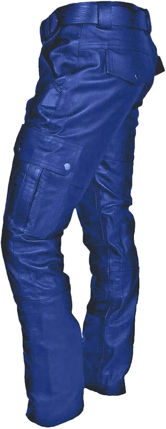 evzosrz Men's Faux Leather Pants Motorcycle Slim Fit Goth Steampunk Pants Sports Street Fall Winter Fashion Trousers