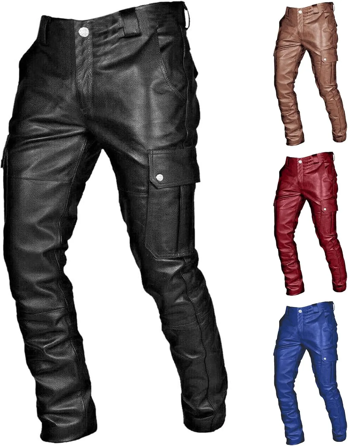 evzosrz Men's Faux Leather Pants Motorcycle Slim Fit Goth Steampunk Pants Sports Street Fall Winter Fashion Trousers