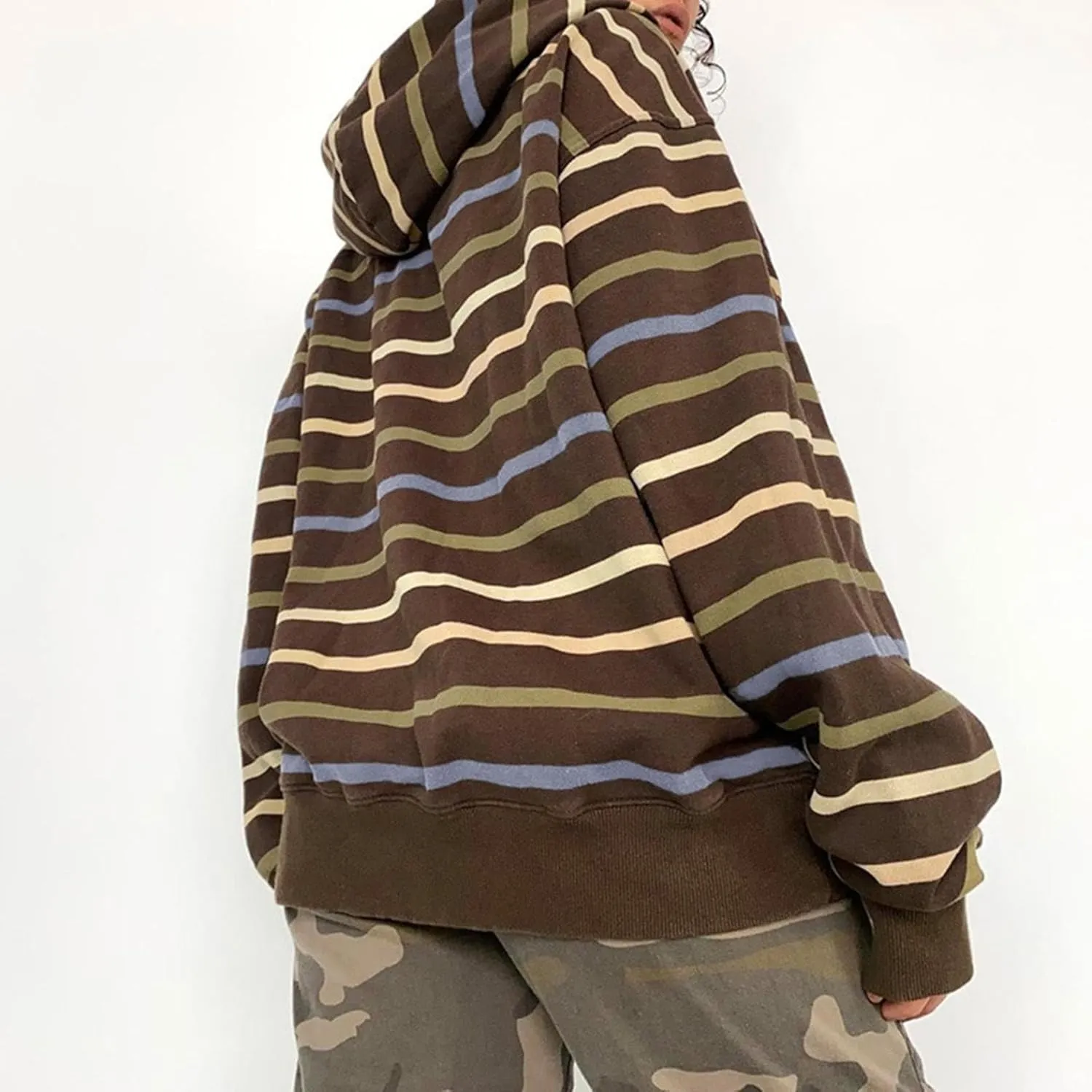 Fall Outfits For Women 2024 Trendy Zip Up Hoodie Oversized Striped Jackets For Women Lightweight With Pocket