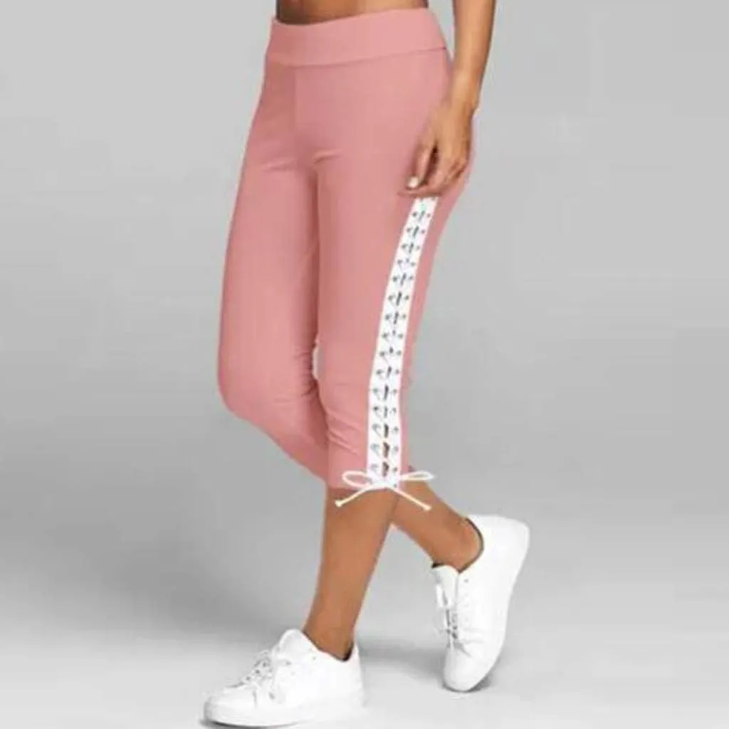 Fashion Women Solid Bandage Elastic Waist Cropped Trousers Casual Sweatpants Business Casual Maternity Clothes