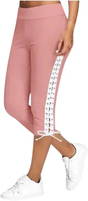 Fashion Women Solid Bandage Elastic Waist Cropped Trousers Casual Sweatpants Business Casual Maternity Clothes