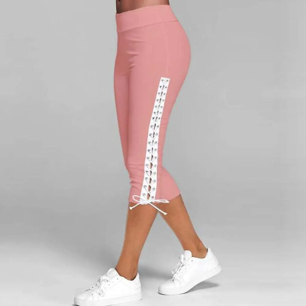 Fashion Women Solid Bandage Elastic Waist Cropped Trousers Casual Sweatpants Business Casual Maternity Clothes