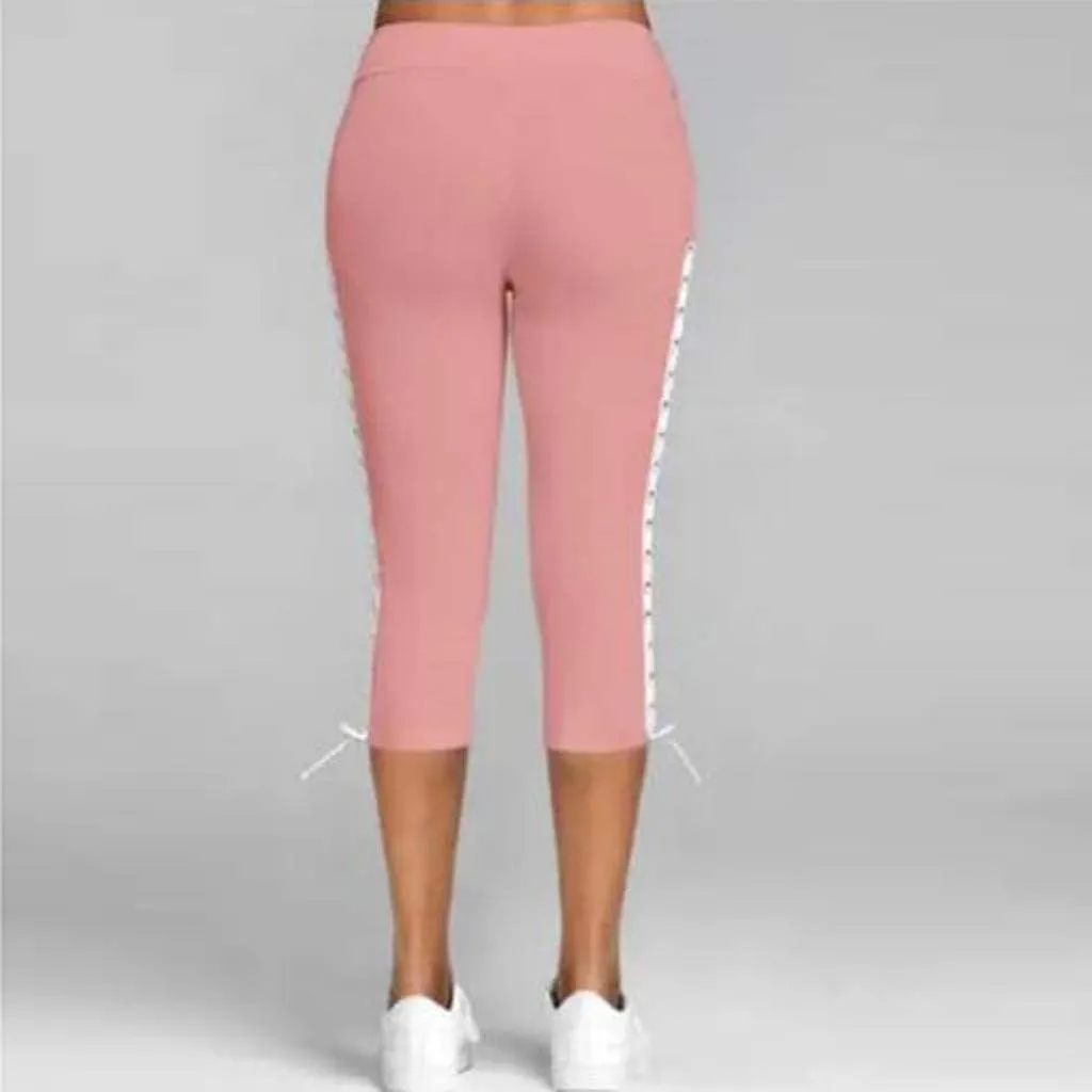Fashion Women Solid Bandage Elastic Waist Cropped Trousers Casual Sweatpants Business Casual Maternity Clothes