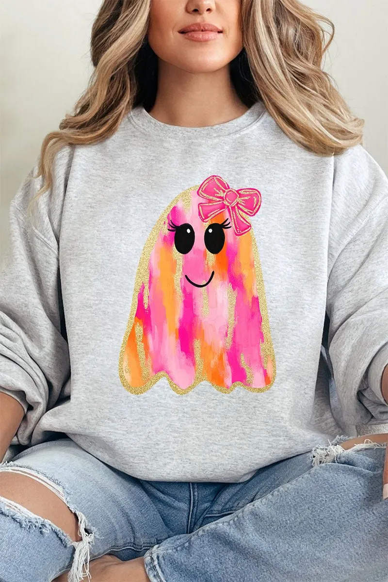 Faux Glitter Girly Ghost Heavy-weight Crew Sweatshirt