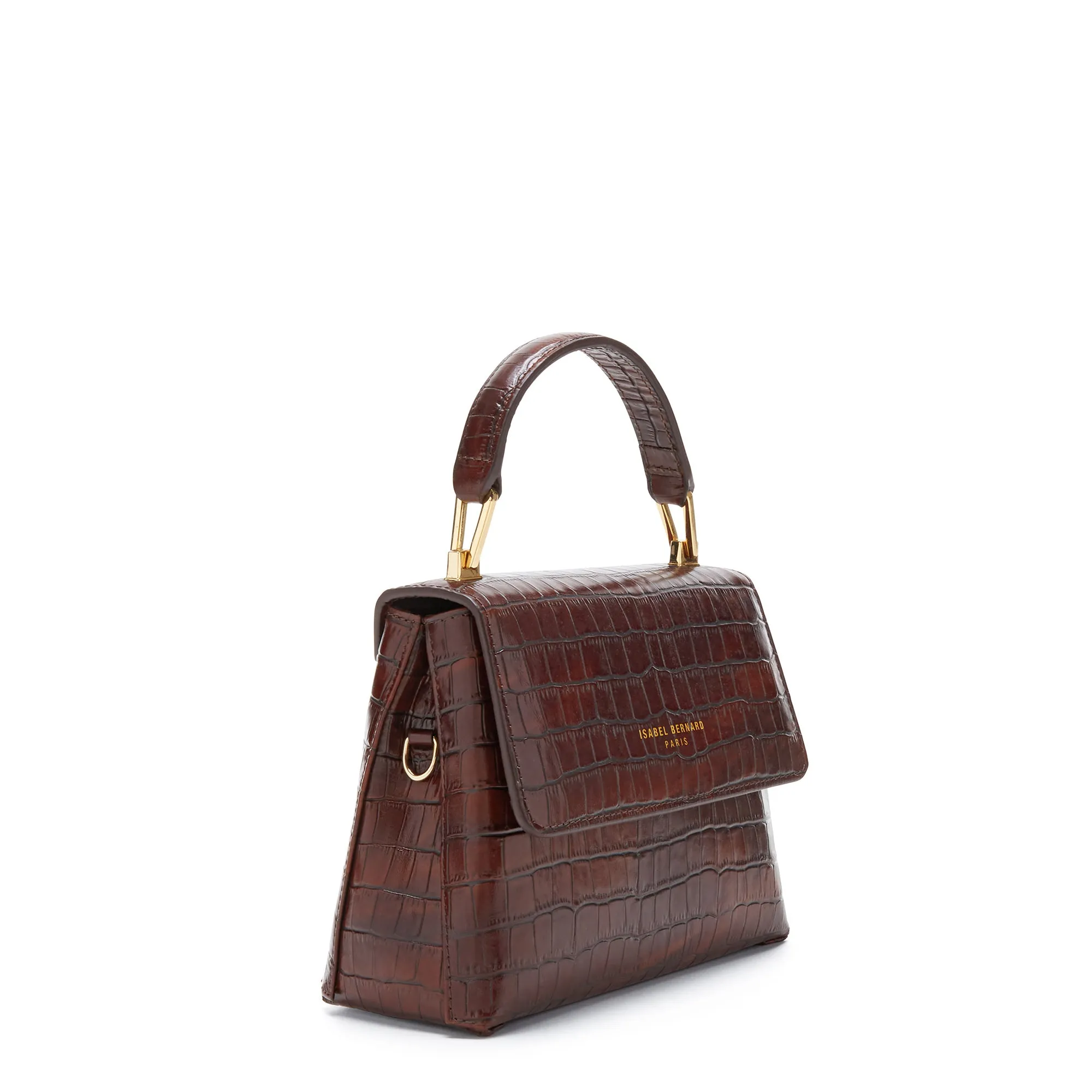 Femme Forte Heline croco brown calfskin leather handbag