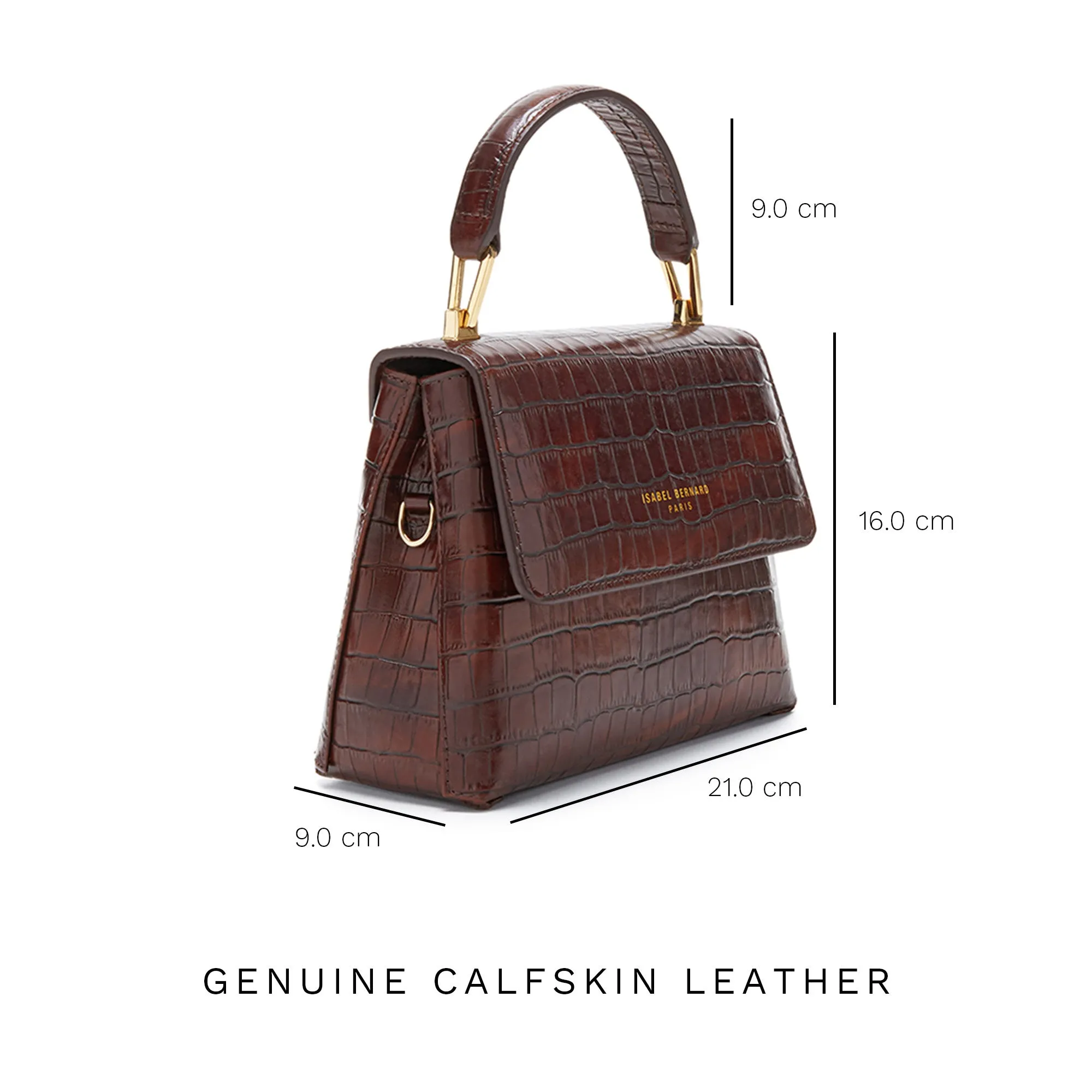 Femme Forte Heline croco brown calfskin leather handbag