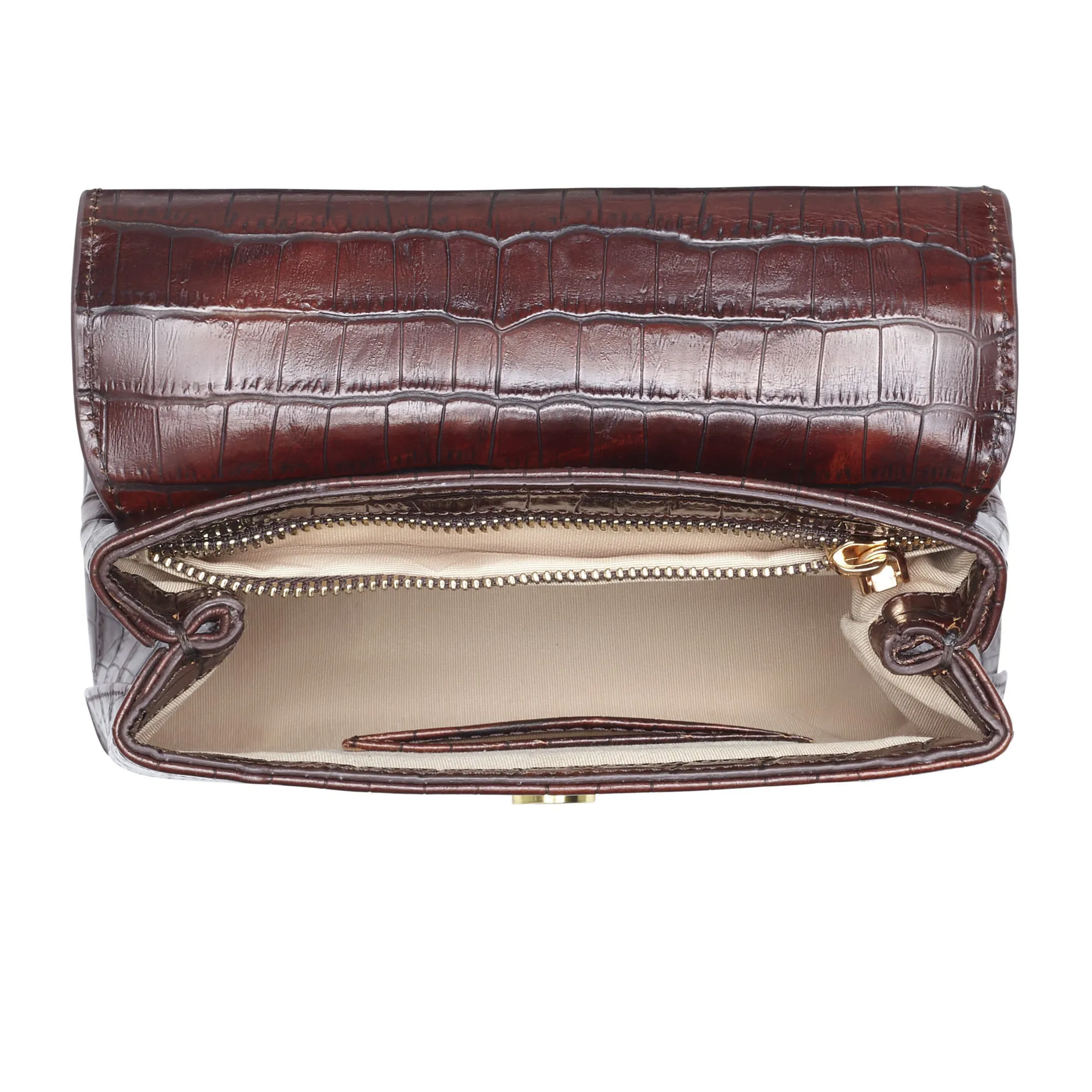 Femme Forte Heline croco brown calfskin leather handbag