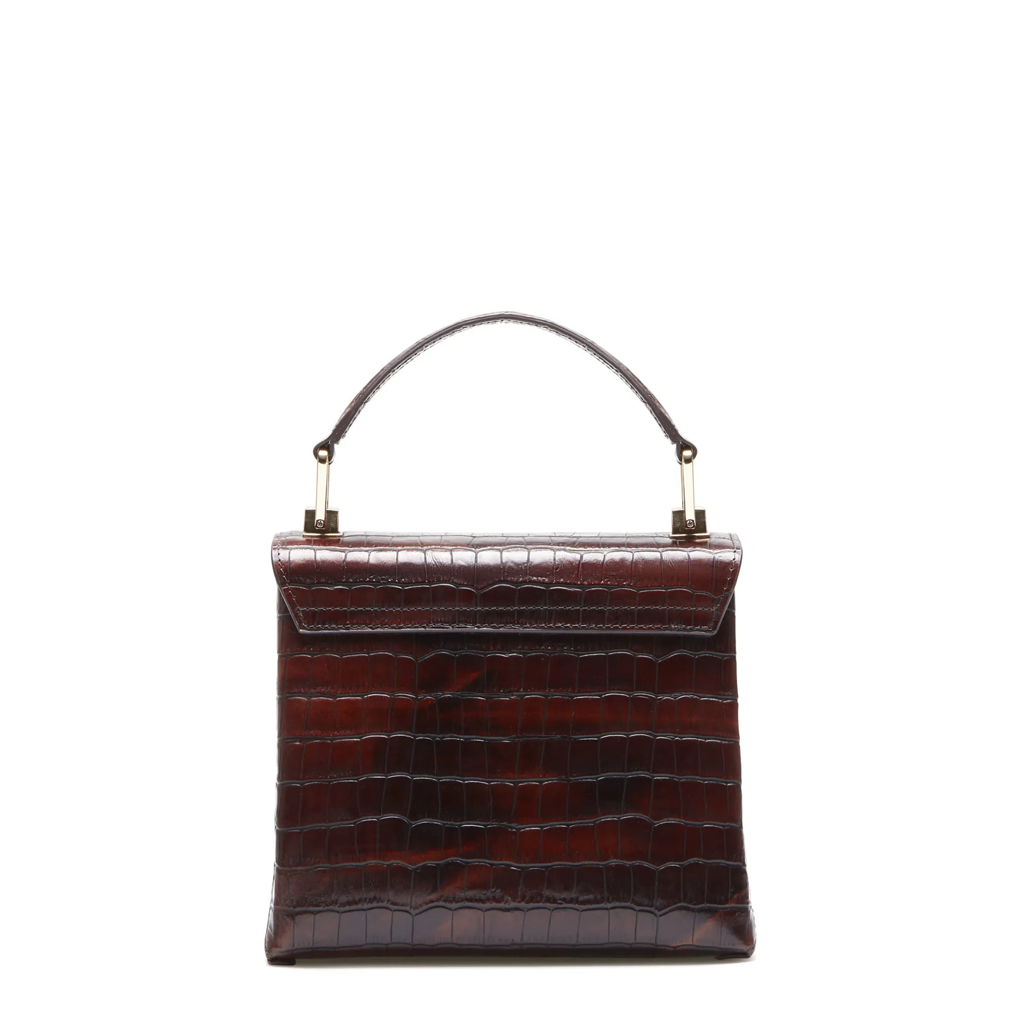 Femme Forte Heline croco brown calfskin leather handbag