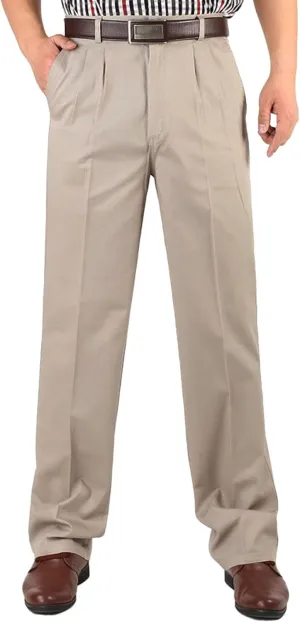 Finelylove Chino Pants Men Pleated Front Twill Dress Pants Loose Fit Flex Business Work Pants Straight Leg Trousers