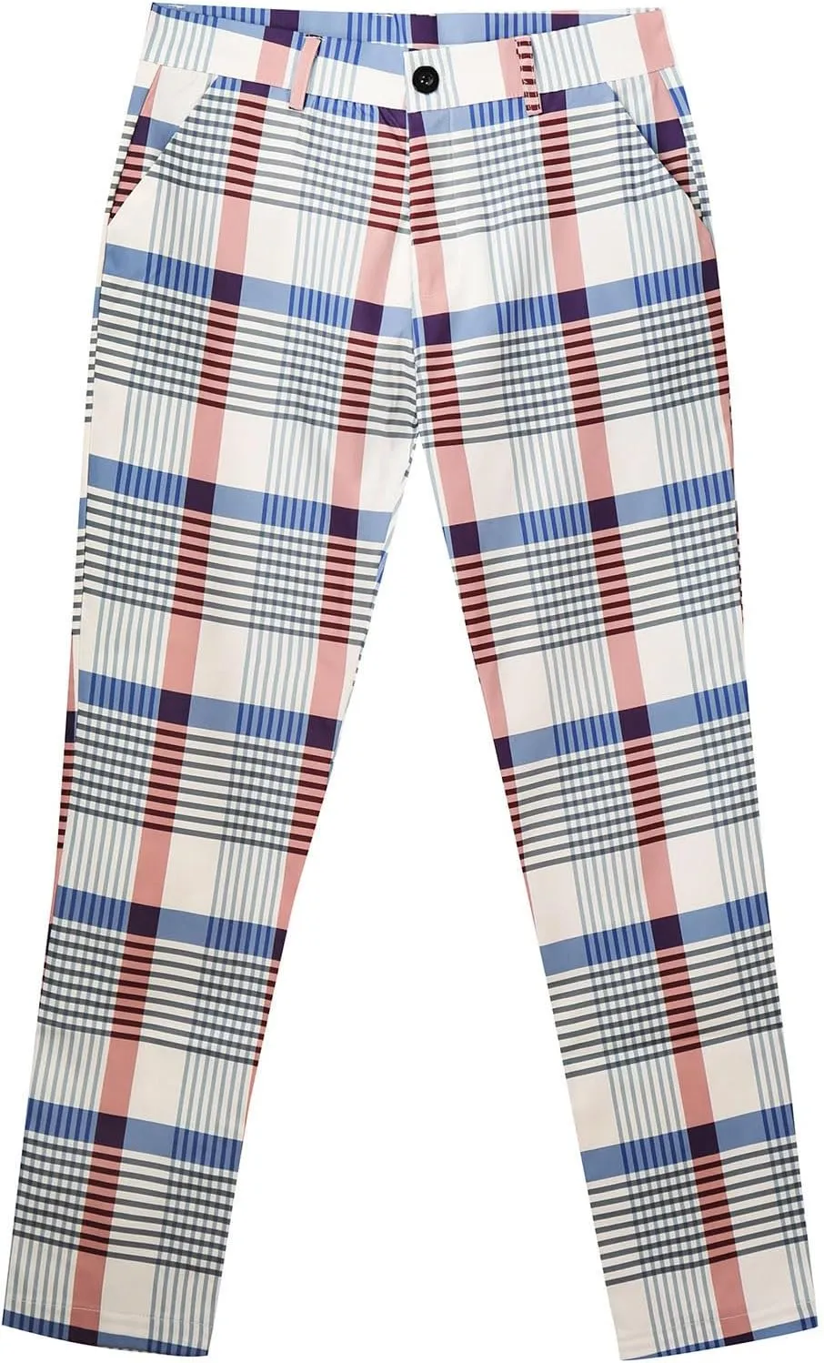 Finelylove Mens Dress Pants Slim Fit Flat Front Casual Plaid Pants Stretch Tapered Business Work Pants Chino Trousers