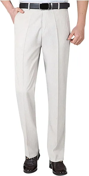 Finelylove Men's Linen Dress Pants Pleated Front Vintage Dress Pants Flex Twill Chino Pants Regular Fit Straight Leg