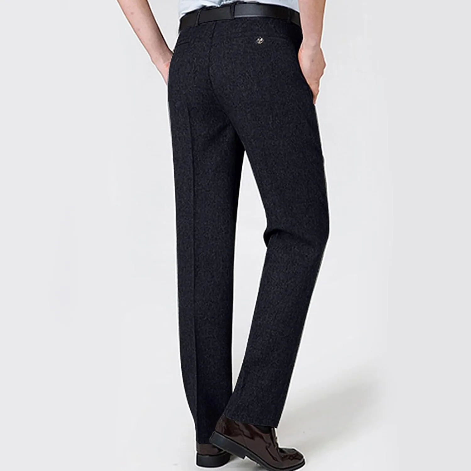 Finelylove Men's Linen Dress Pants Pleated Front Vintage Dress Pants Flex Twill Chino Pants Regular Fit Straight Leg