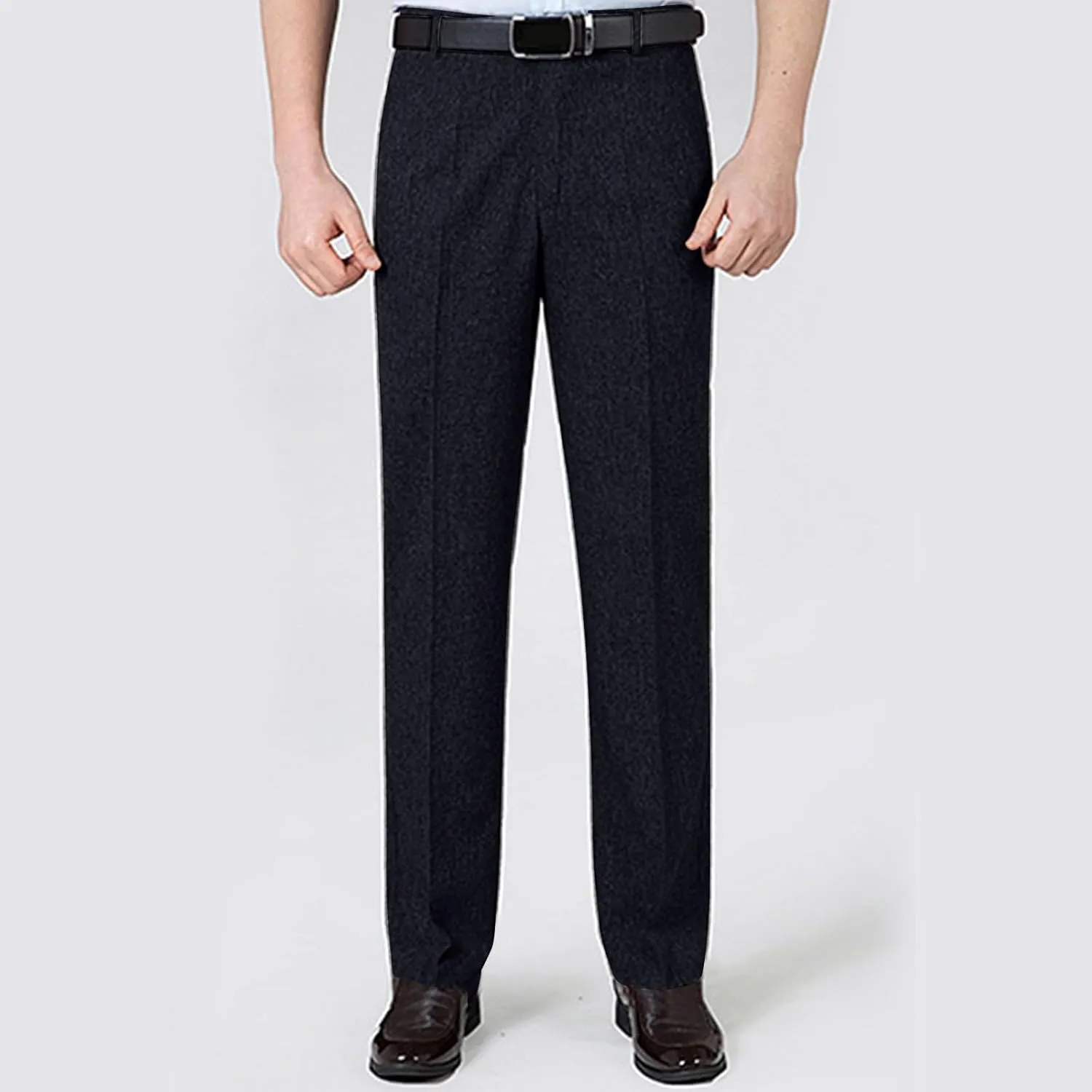 Finelylove Men's Linen Dress Pants Pleated Front Vintage Dress Pants Flex Twill Chino Pants Regular Fit Straight Leg
