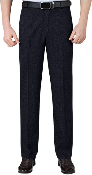 Finelylove Men's Linen Dress Pants Pleated Front Vintage Dress Pants Flex Twill Chino Pants Regular Fit Straight Leg