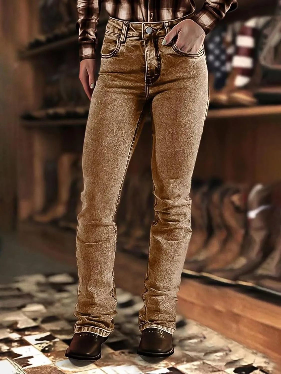 Flamingals Bootcut Jeans for Women Mid Rise Stretchy Skinny Jeans Wash Vintage Curvy Trendy Denim Pants