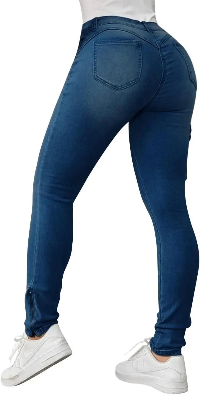 Flamingals Skinny Jeans for Women Stretch High Waisted Flap Pocket Butt Lifting Jeans