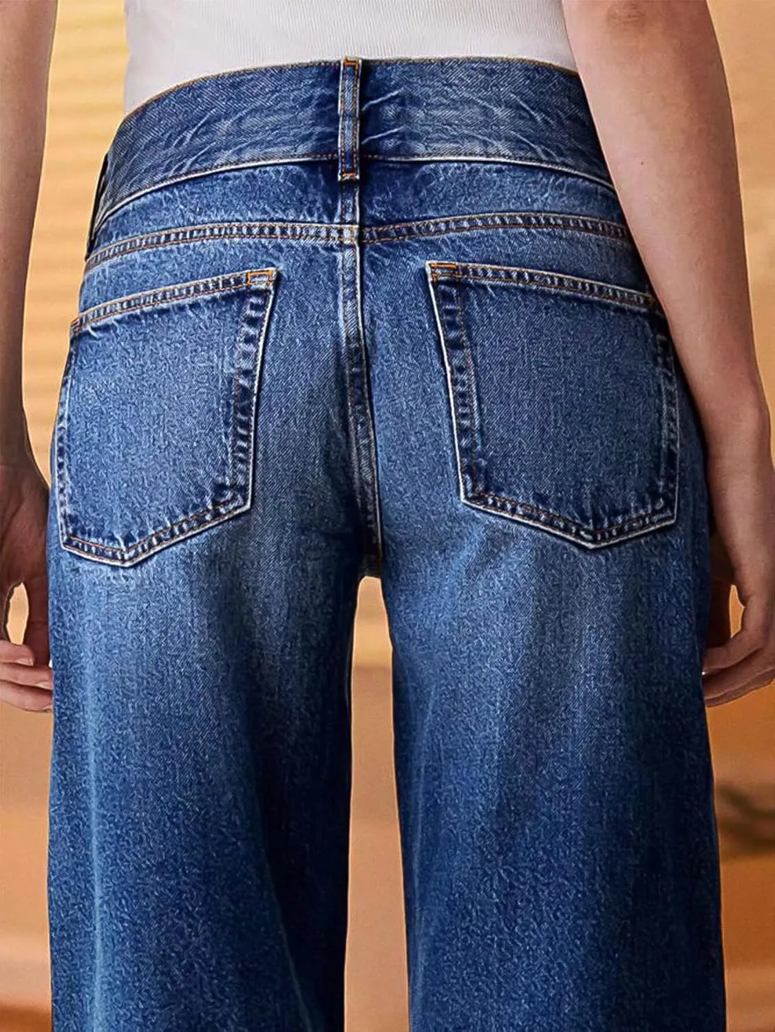 Flamingals Straight Leg Jeans for Women Mid Waist Baggy Double Button Wash Denim Jeans