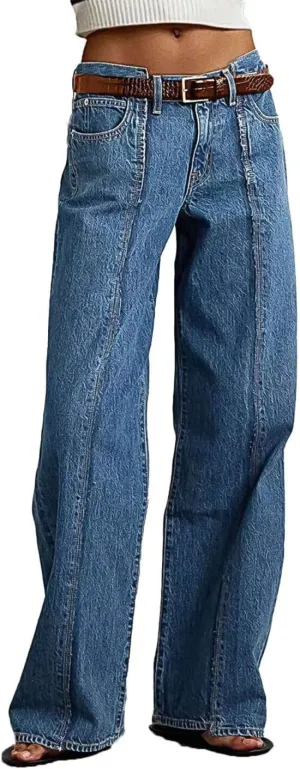 Flamingals Straight Leg Mid Rise Baggy Jeans Boyfriend Denim Strenchy Jeans Without Belt
