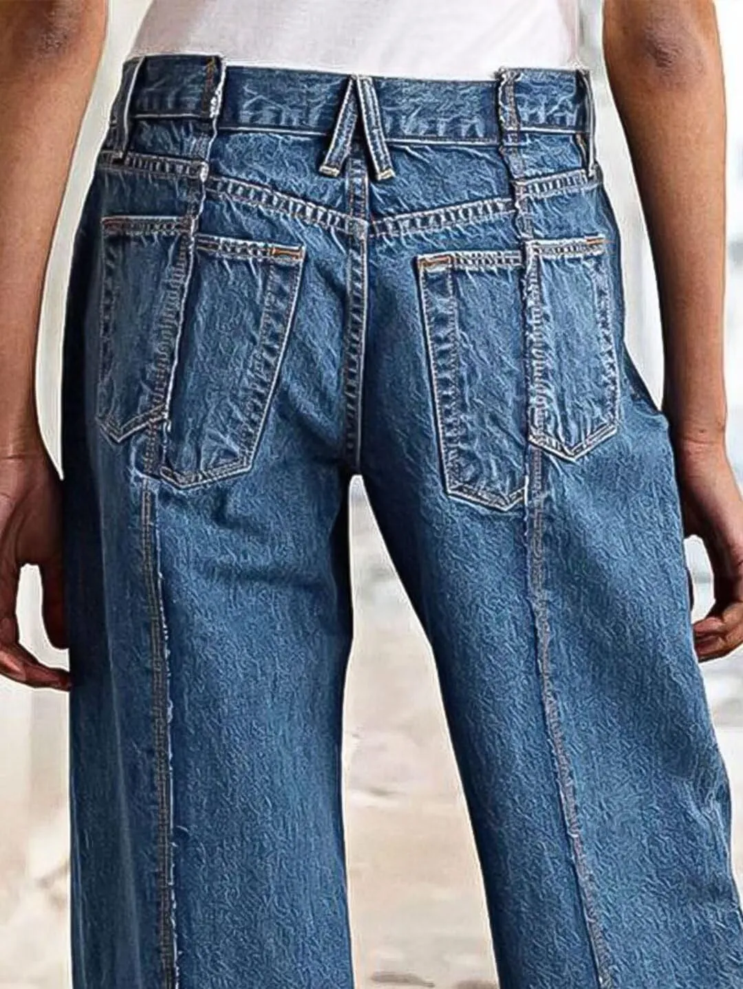 Flamingals Straight Leg Mid Rise Baggy Jeans Boyfriend Denim Strenchy Jeans Without Belt