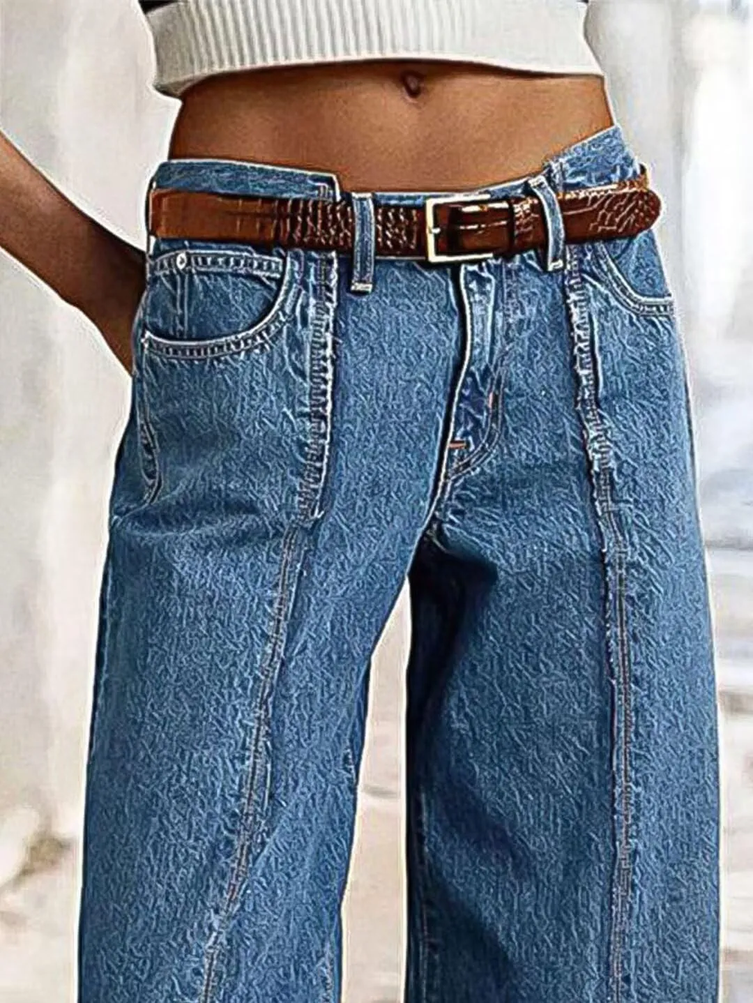 Flamingals Straight Leg Mid Rise Baggy Jeans Boyfriend Denim Strenchy Jeans Without Belt