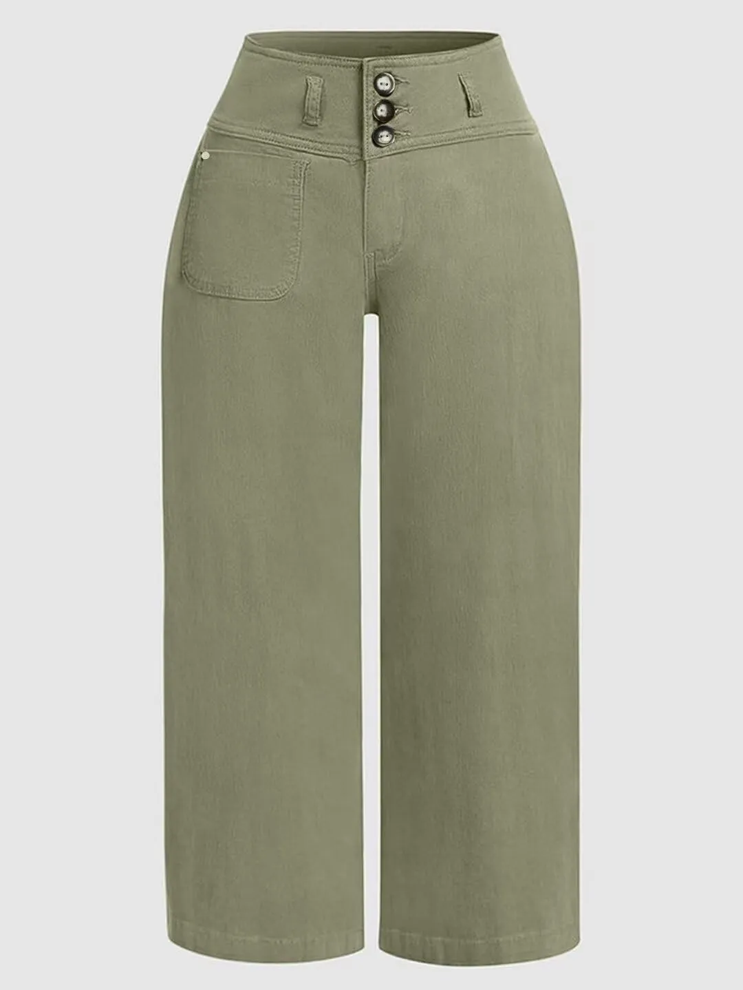 Flamingals Wide Leg Cropped Pants for Women Trendy Mid Rise Button Fly Barrel Jeans Stretchy Casual Ankle Pants