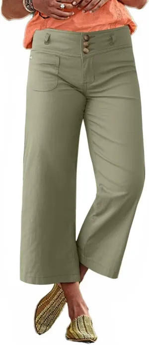 Flamingals Wide Leg Cropped Pants for Women Trendy Mid Rise Button Fly Barrel Jeans Stretchy Casual Ankle Pants