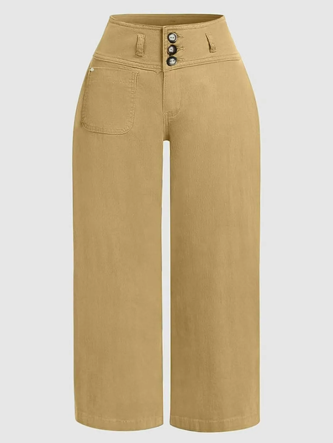 Flamingals Wide Leg Cropped Pants for Women Trendy Mid Rise Button Fly Barrel Jeans Stretchy Casual Ankle Pants