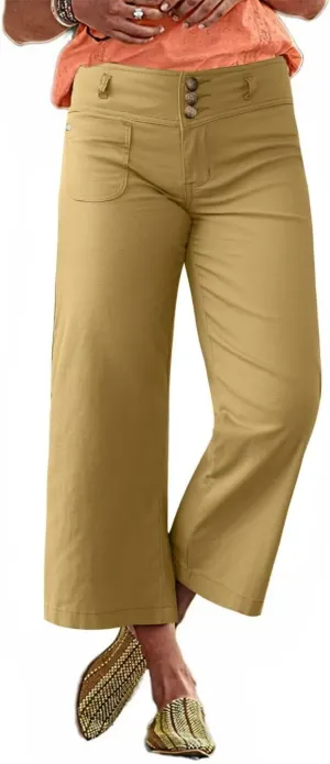 Flamingals Wide Leg Cropped Pants for Women Trendy Mid Rise Button Fly Barrel Jeans Stretchy Casual Ankle Pants